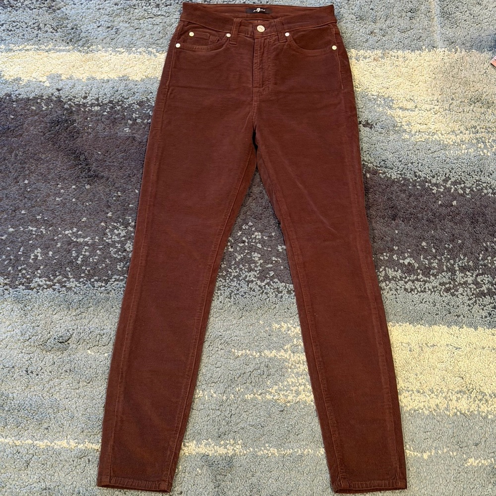 7 for All Mankind Skinny Jeans Mid Rise Brown Corduroy Pants Women's 27 Stretch